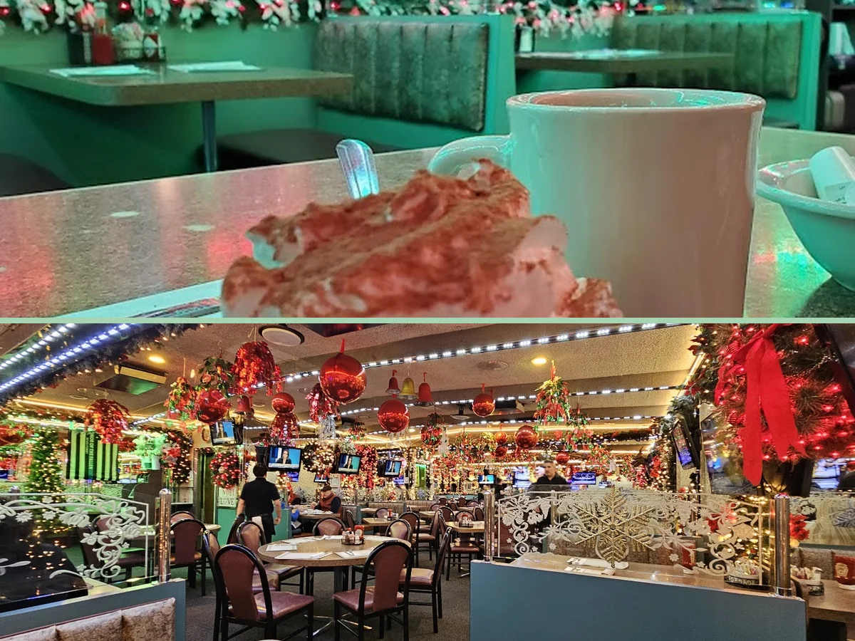 Cozy interior with booths and a service counter.