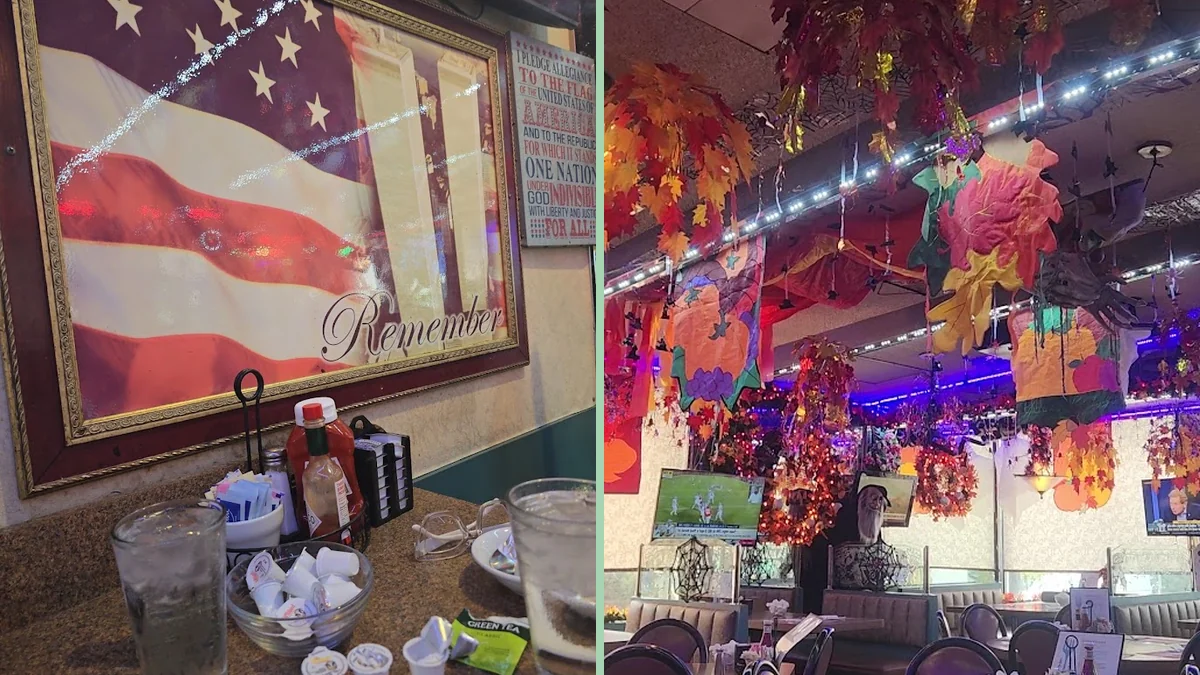 Classic diner booths and counter seating inside.